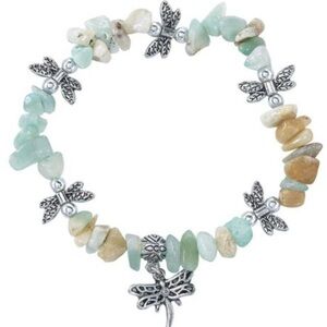 Avon Dragonfly Charm Stretch Bracelet - Mint Green & Beige Chips